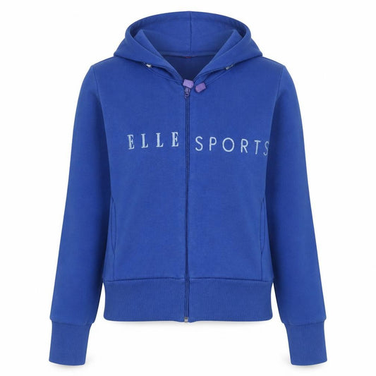 Front view of ELLE Sports Women Blue Full Zip Hoodie Medium Cotton Blend