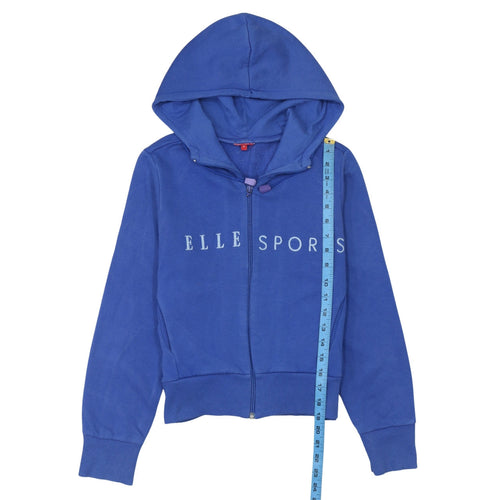 ELLE Sports Women Blue Full Zip Hoodie Medium Cotton Blend
