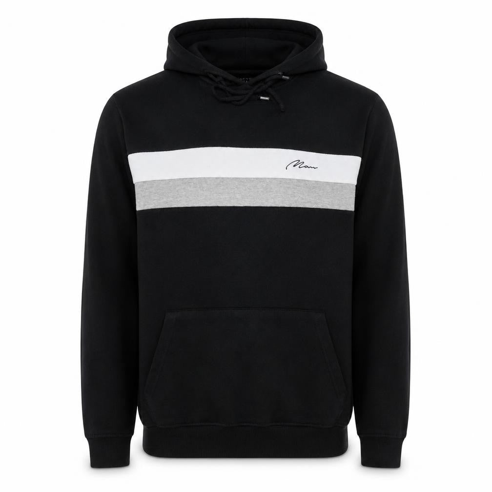 Front view of boohooMAN Men's Black Small Pullover Hoodie with Logo