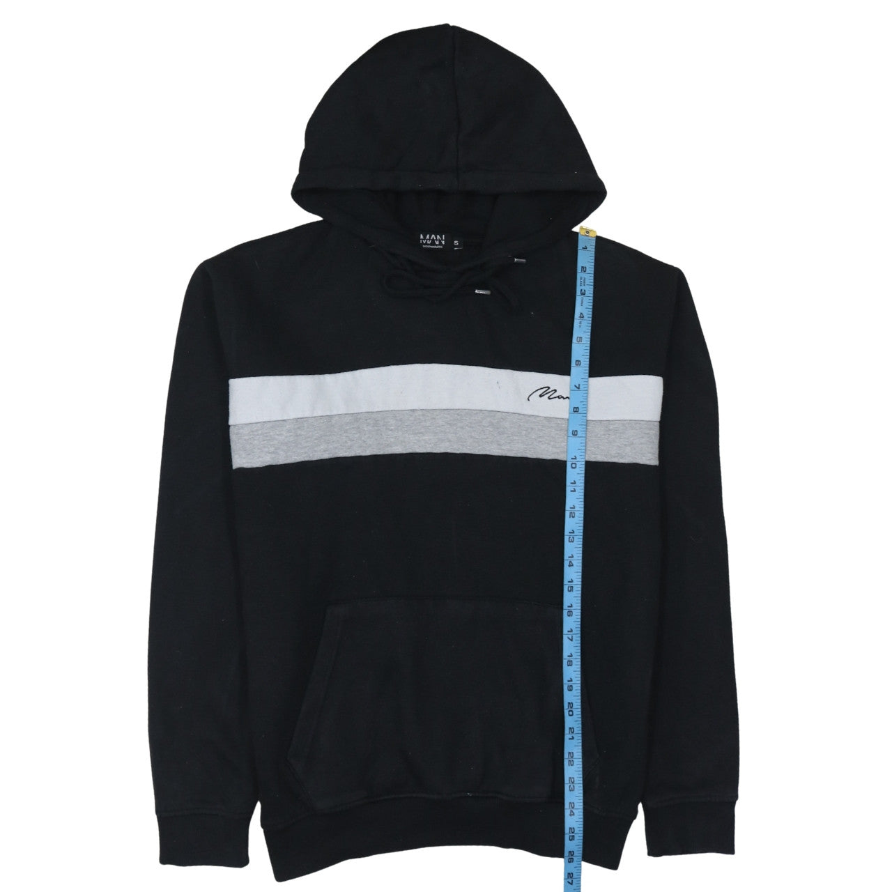 boohooMAN Men's Black Small Pullover Hoodie with Logo
