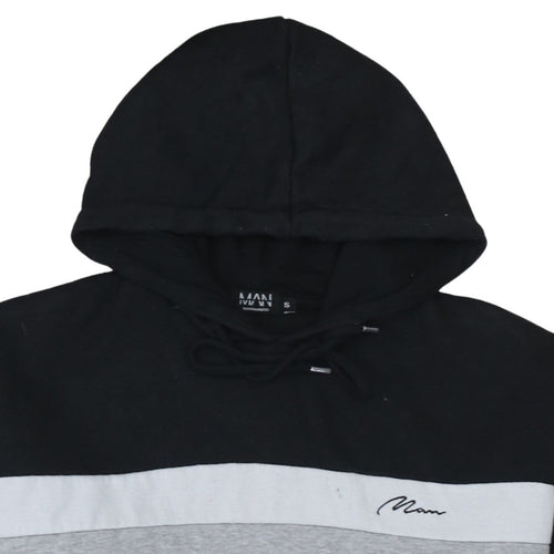 boohooMAN Men's Black Small Pullover Hoodie with Logo
