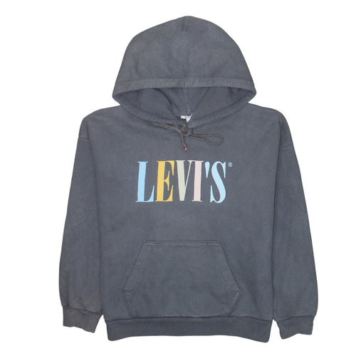 Levi's Women Grey Pullover Hoodie S Logo Print Cotton Casual