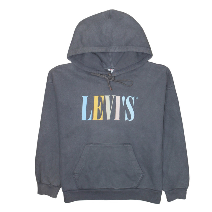 Levi's Women Grey Pullover Hoodie S Logo Print Cotton Casual