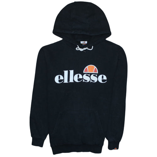 Ellesse Women Black Pullover Hoodie UK 10 Cotton Blend Logo Front