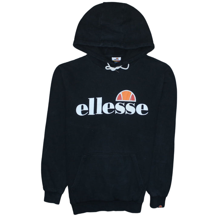 Ellesse Women Black Pullover Hoodie UK 10 Cotton Blend Logo Front