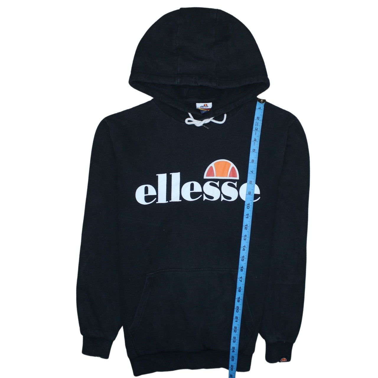 Ellesse Women Black Pullover Hoodie UK 10 Cotton Blend Logo Front