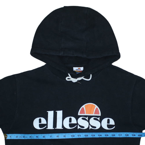 Ellesse Women Black Pullover Hoodie UK 10 Cotton Blend Logo Front