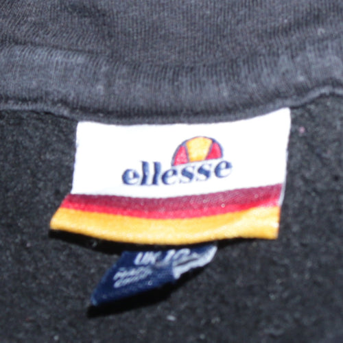 Ellesse Women Black Pullover Hoodie UK 10 Cotton Blend Logo Front