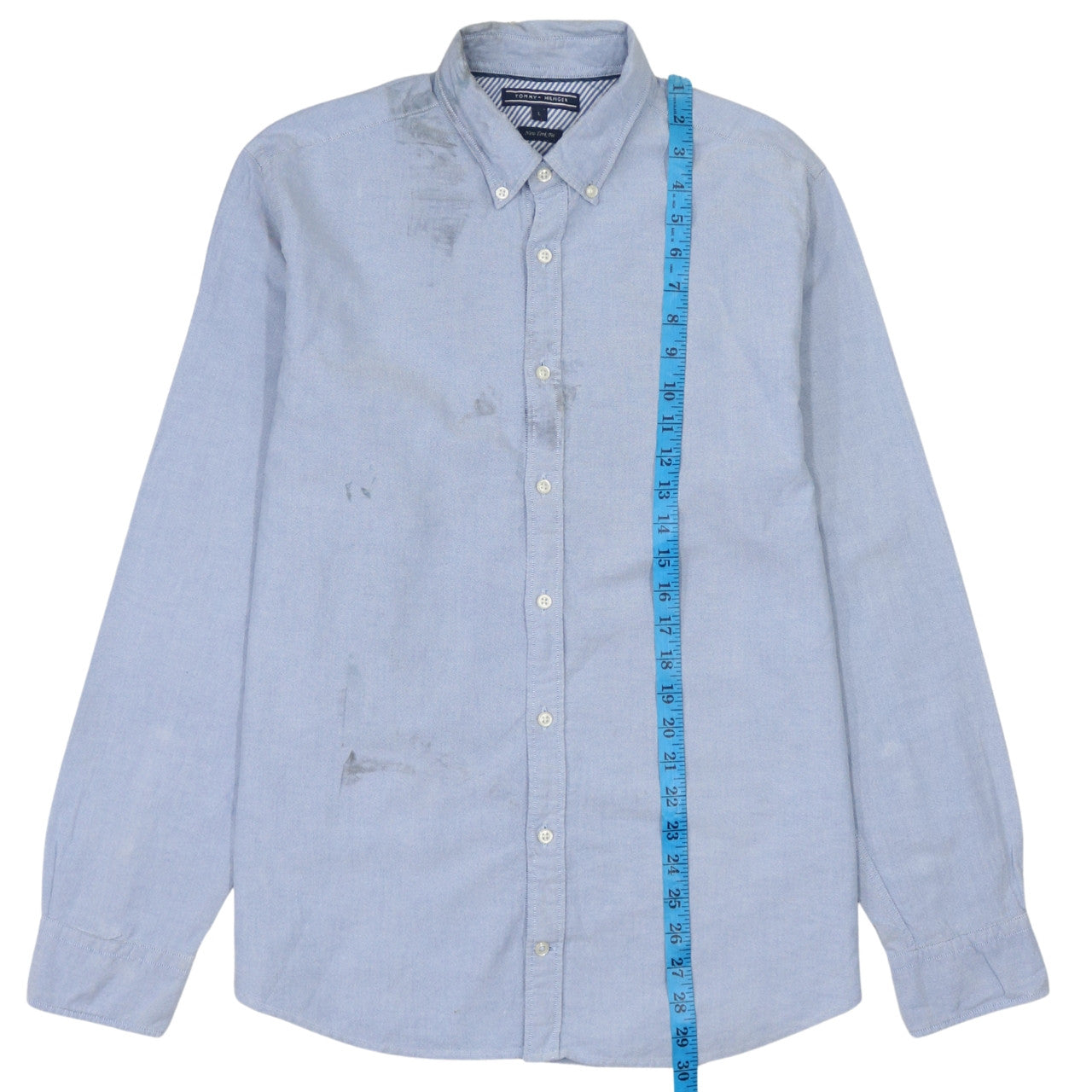 Tommy Hilfiger Men Blue L New York Fit Cotton Button-Down Shirt