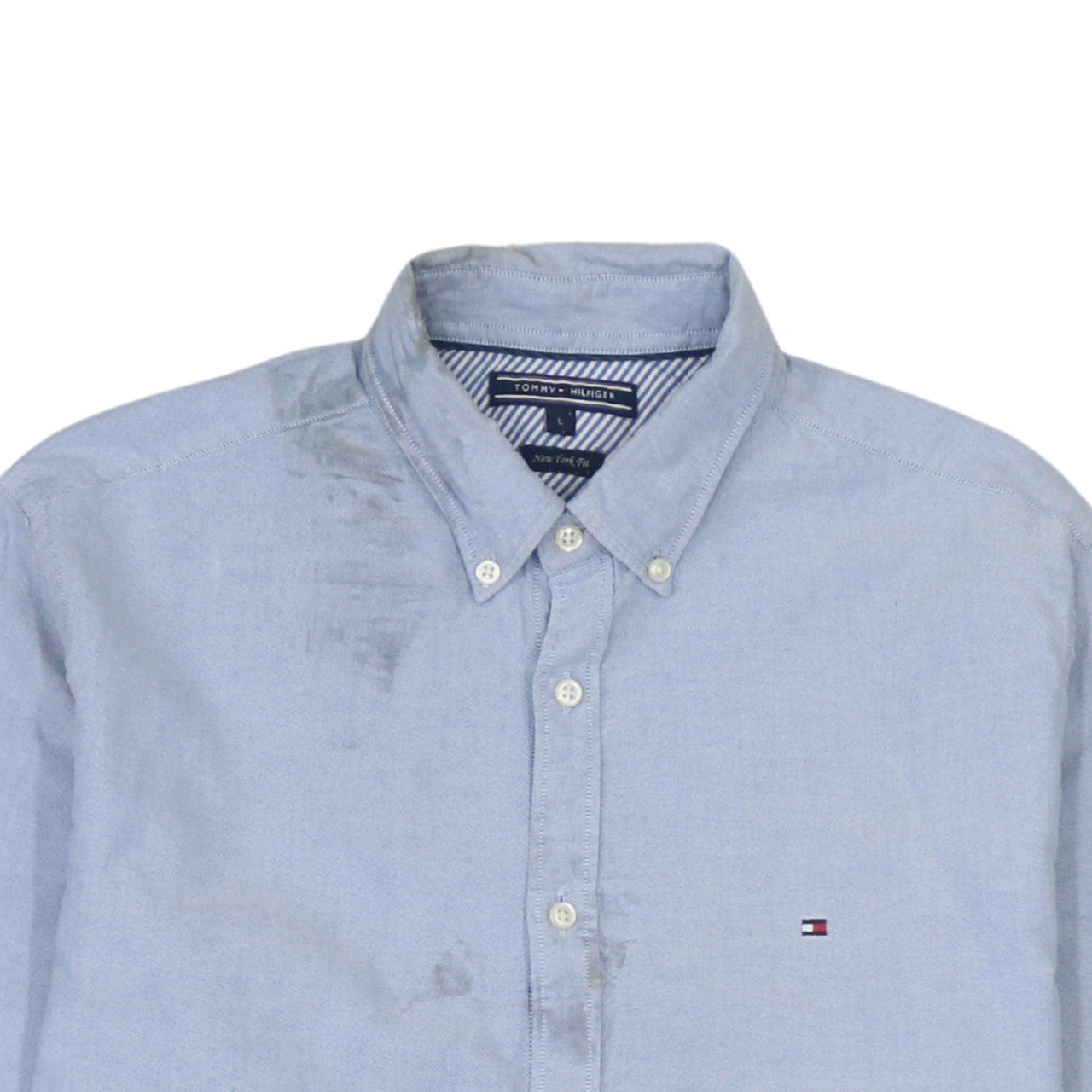 Tommy Hilfiger Men Blue L New York Fit Cotton Button-Down Shirt