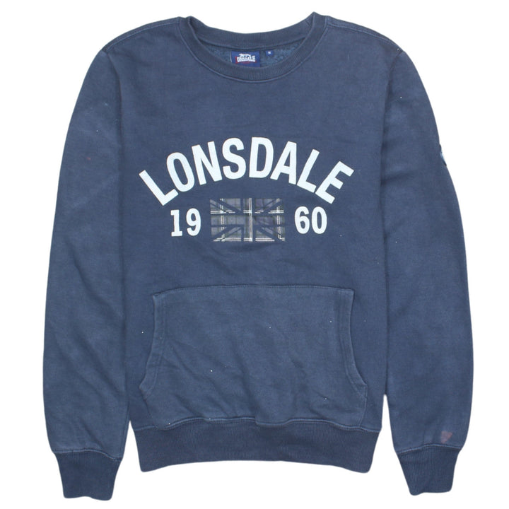 Lonsdale Men’s Blue Sweatshirt S Regular Fit Crew Neck Logo Pullover
