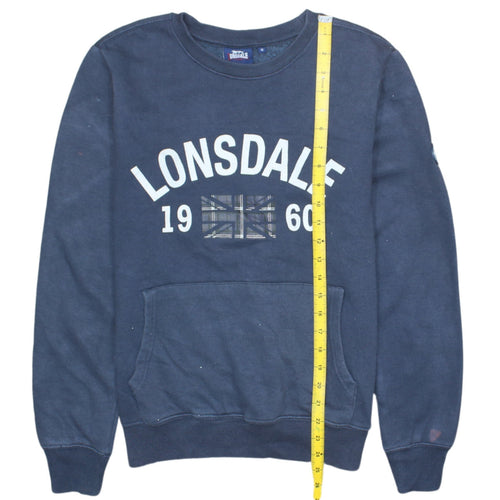 Lonsdale Men’s Blue Sweatshirt S Regular Fit Crew Neck Logo Pullover