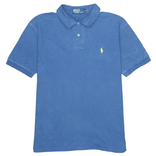 Ralph Lauren Men Blue Cotton Polo Shirt Size L Classic Fit Short Sleeve