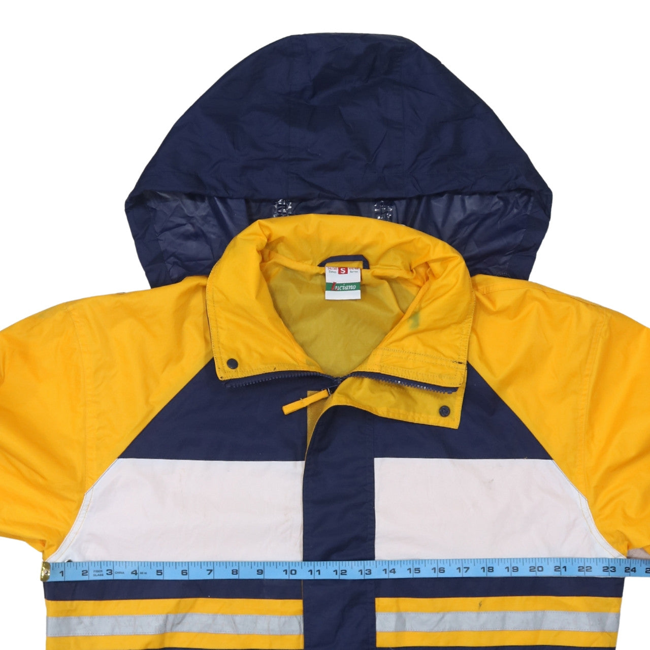 Luciano Men's Blue Yellow Waterproof Anorak Jacket S Retro Outdoor Hooded