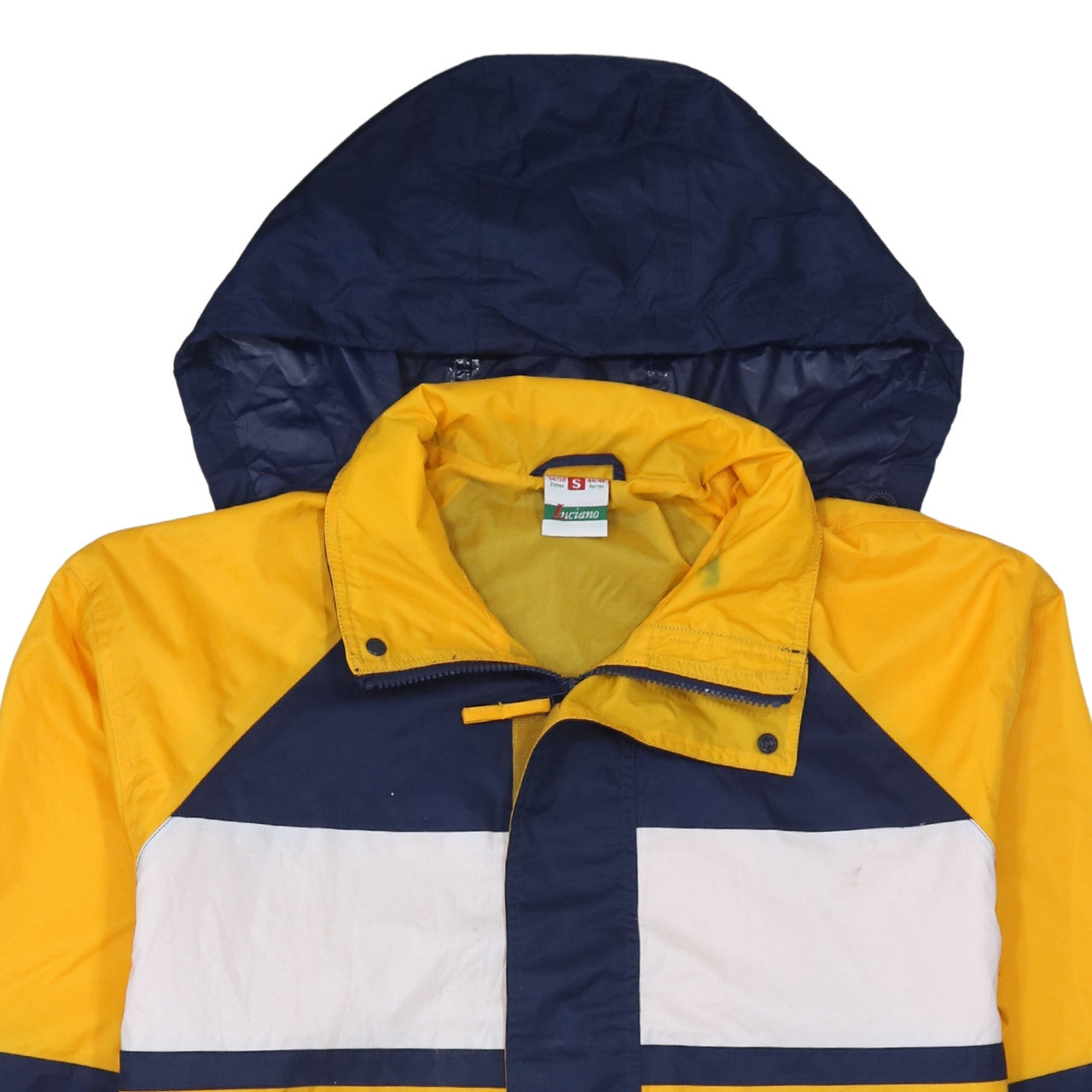 Luciano Men's Blue Yellow Waterproof Anorak Jacket S Retro Outdoor Hooded