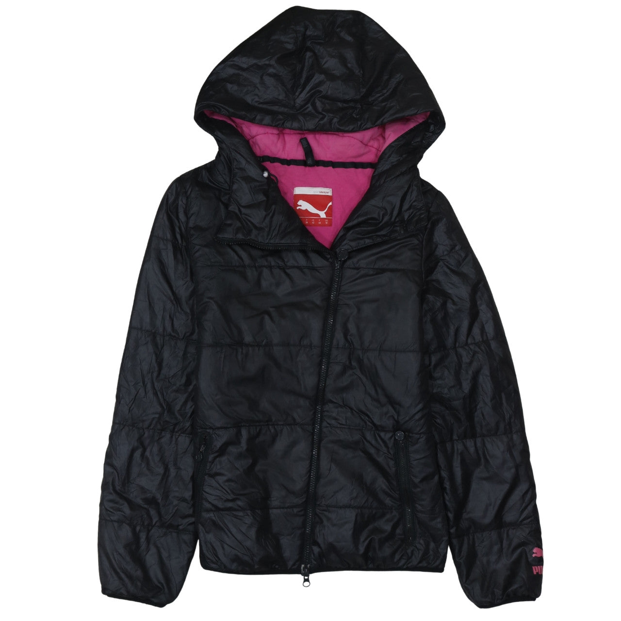 Puma Women's Black Hooded Puffer Jacket Size 12