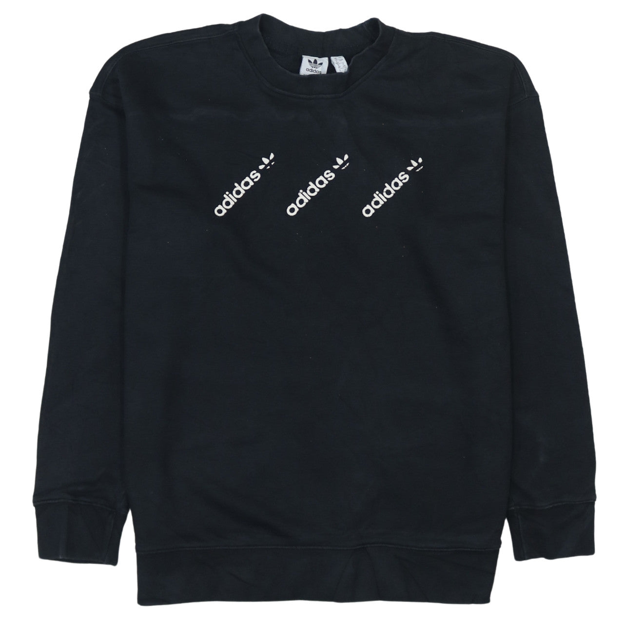 Adidas Womens Black Crew Neck Pullover Sweatshirt UK 12 Logo Print