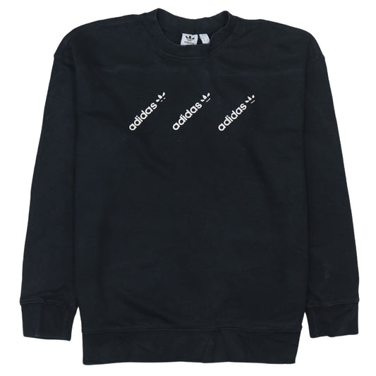 Adidas Womens Black Crew Neck Pullover Sweatshirt UK 12 Logo Print