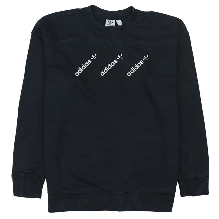 Adidas Womens Black Crew Neck Pullover Sweatshirt UK 12 Logo Print