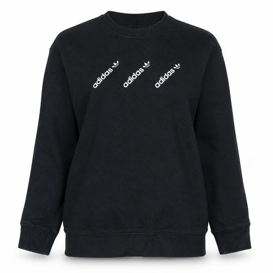 Front view of Adidas women’s black crew neck pullover sweatshirt uk 12 logo print