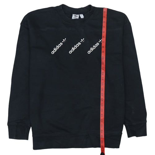 Adidas Womens Black Crew Neck Pullover Sweatshirt UK 12 Logo Print