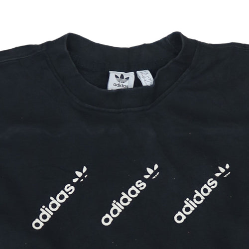 Adidas Womens Black Crew Neck Pullover Sweatshirt UK 12 Logo Print