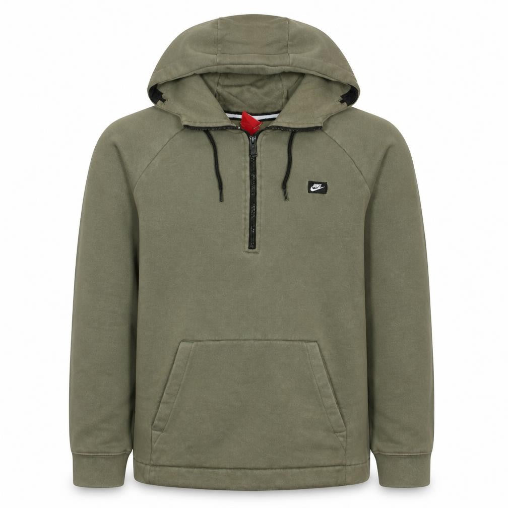 Front view of Nike men’s green 1/4 zip hooded sweatshirt m regular fit