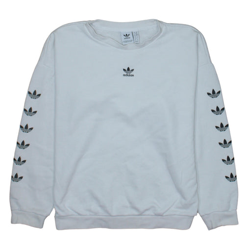 Adidas Womens White Relaxed Fit Crew Neck Logo Sweatshirt XS