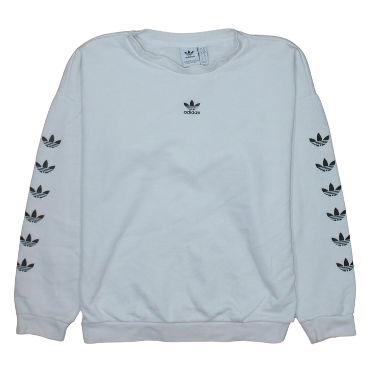 Adidas Womens White Relaxed Fit Crew Neck Logo Sweatshirt XS
