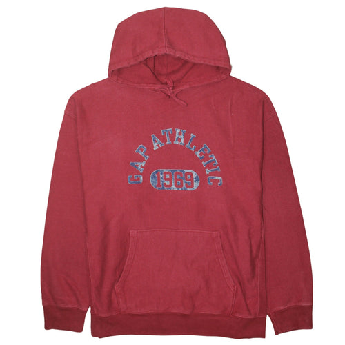 GAP Men's Red Pullover Hoodie XL 1969 Athletic Fleece Graphic Sweatshirt