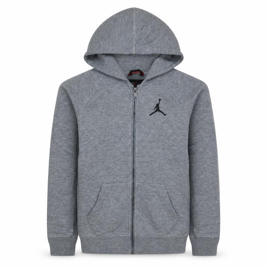 Front view of Jordan boys’ grey full zip hoodie 12-13 years logo hooded sweatshirt