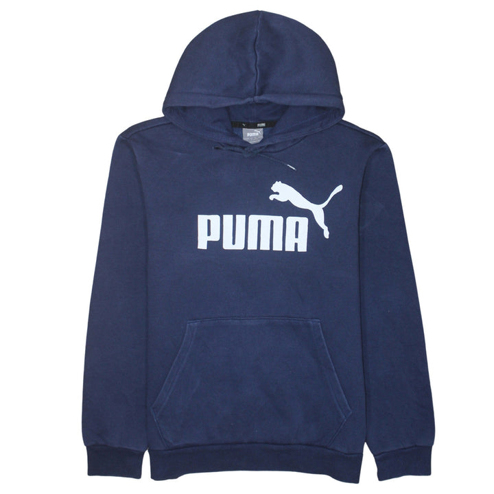 Puma Men Blue Pullover Hoodie Small Logo Fleece Sportswear