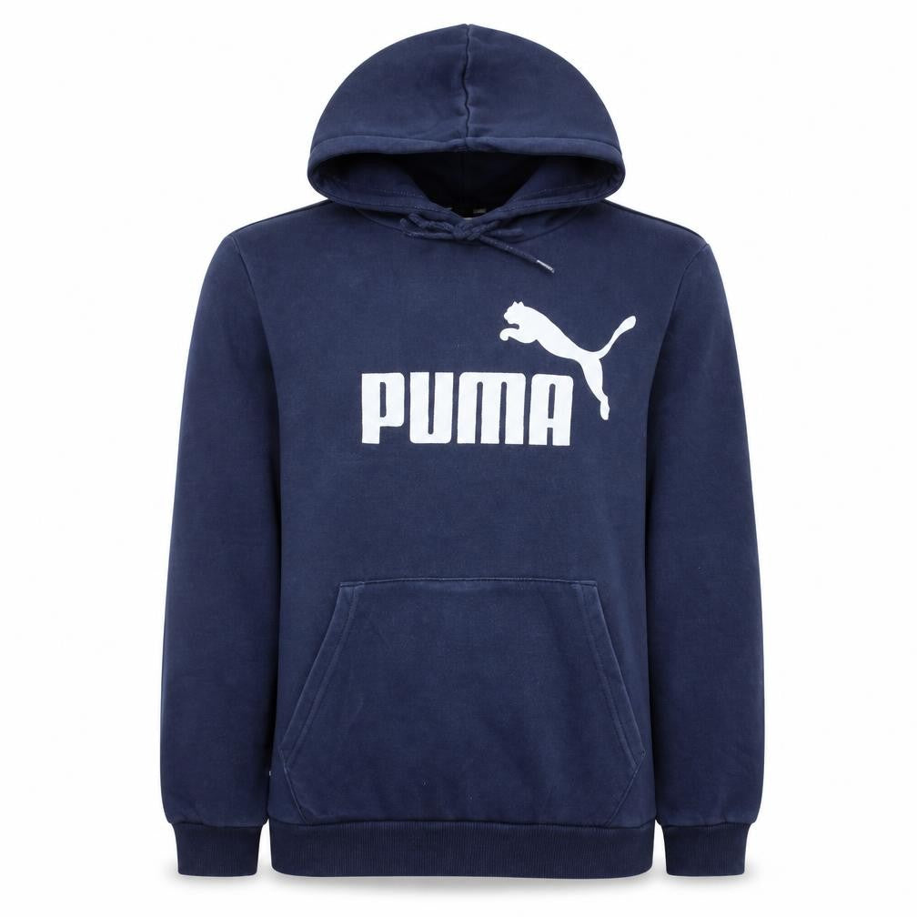 Front view of Puma Men Blue Pullover Hoodie Small Logo Fleece Sportswear