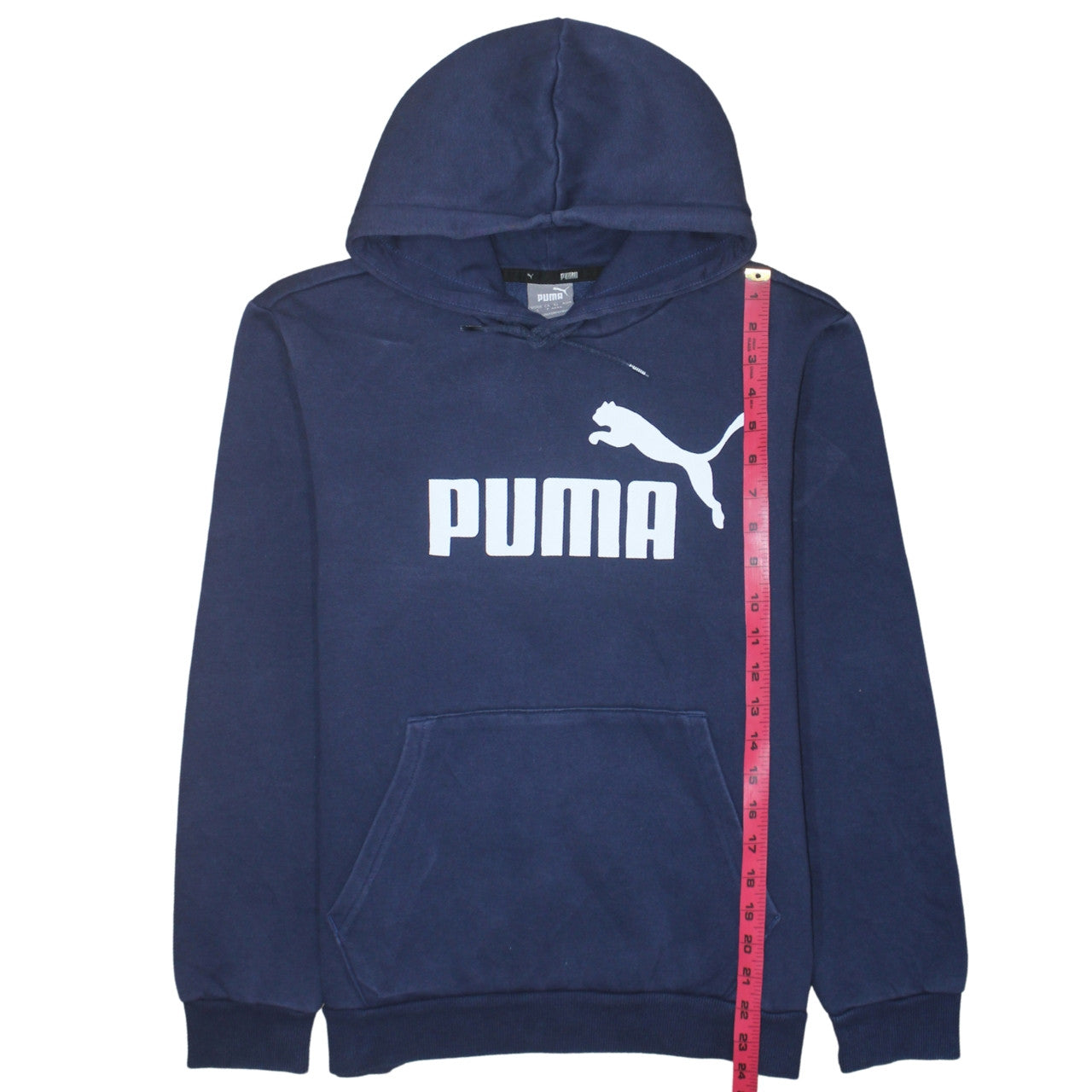 Puma Men Blue Pullover Hoodie Small Logo Fleece Sportswear