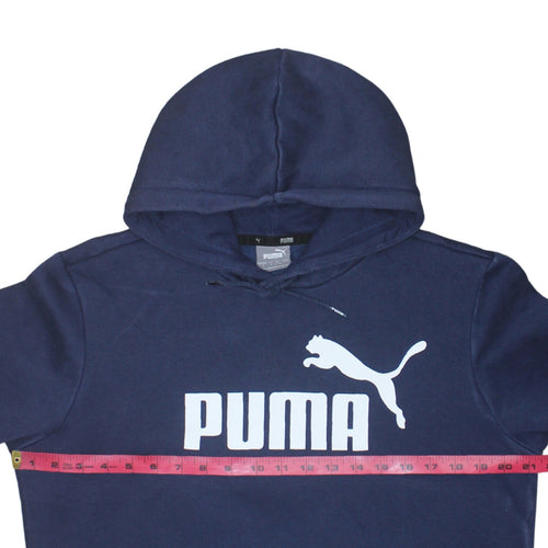 Puma Men Blue Pullover Hoodie Small Logo Fleece Sportswear