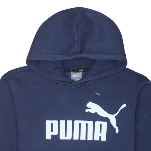 Puma Men Blue Pullover Hoodie Small Logo Fleece Sportswear