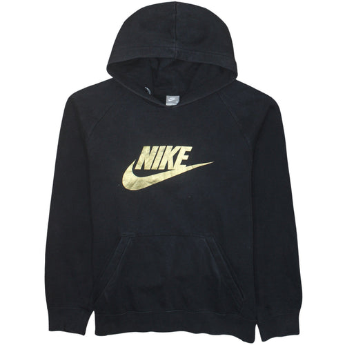 Nike Womens Black Gold Logo Pullover Hoodie Size M Cotton Blend