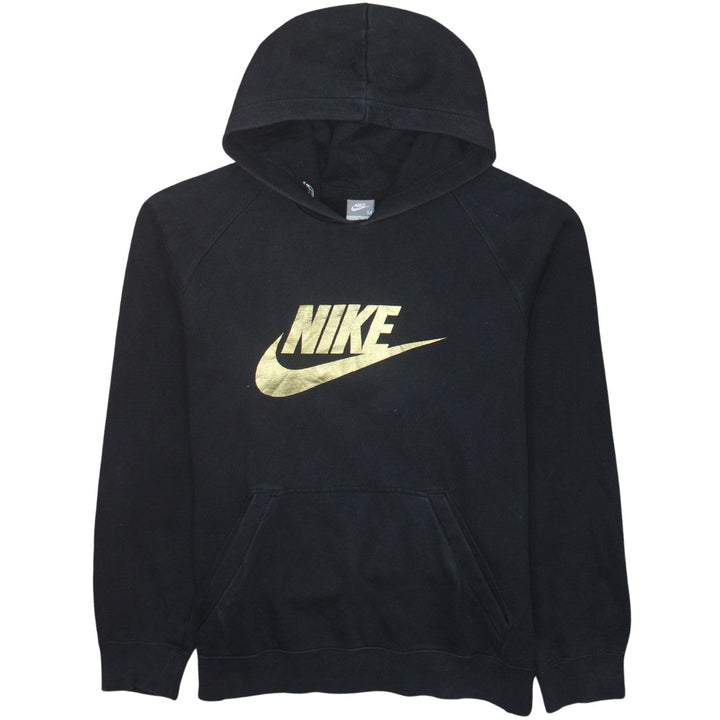Nike Womens Black Gold Logo Pullover Hoodie Size M Cotton Blend