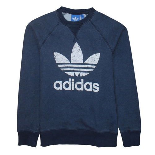 Adidas Men Blue Crew Neck Logo Sweatshirt Size S