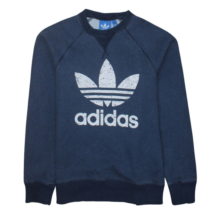 Adidas Men Blue Crew Neck Logo Sweatshirt Size S