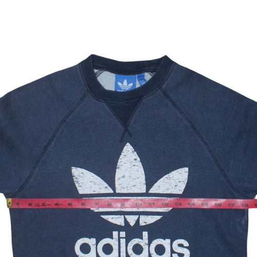 Adidas Men Blue Crew Neck Logo Sweatshirt Size S