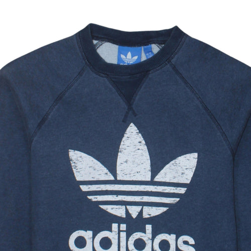 Adidas Men Blue Crew Neck Logo Sweatshirt Size S
