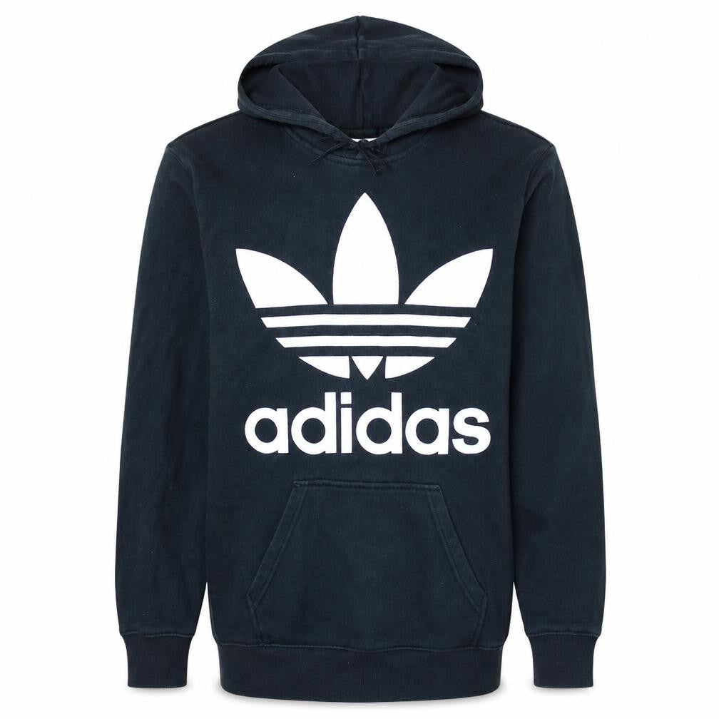 Front view of adidas Men's Black Pullover Hoodie M Logo Fleece Sweatshirt