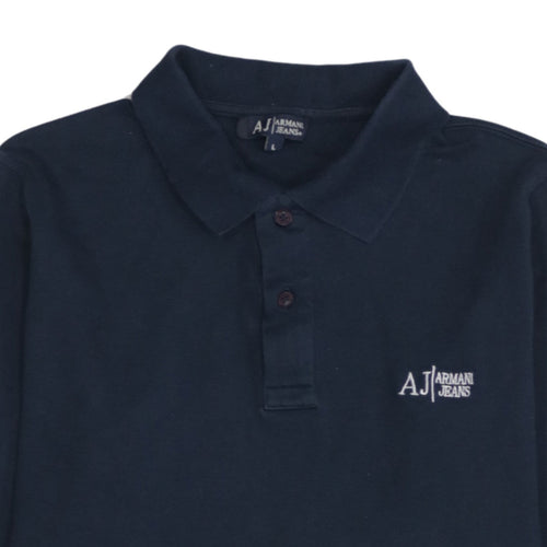 Armani Jeans Men's Blue Long Sleeve Cotton Polo Shirt L