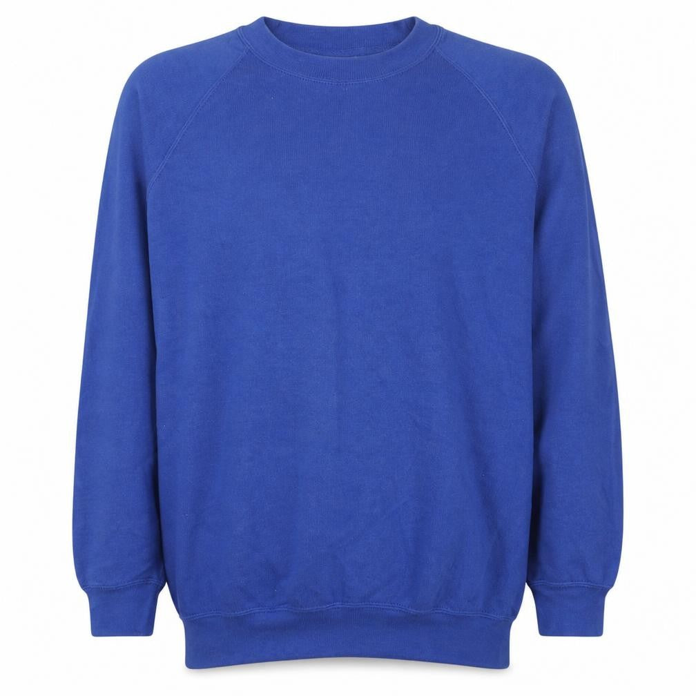 Front view of Russell Men's Blue Crew Neck Fleece Sweatshirt Medium Pullover