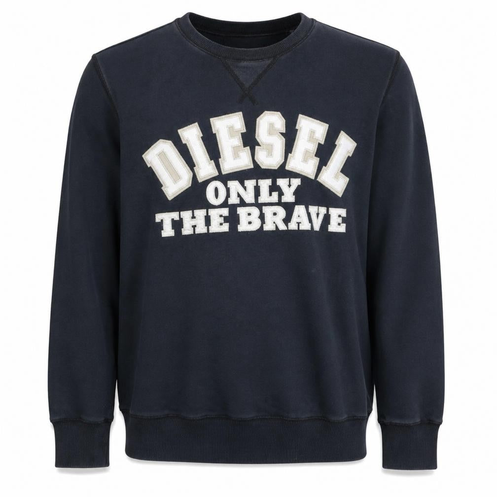 Front view of Diesel men’s black embroidered logo crew neck sweatshirt l