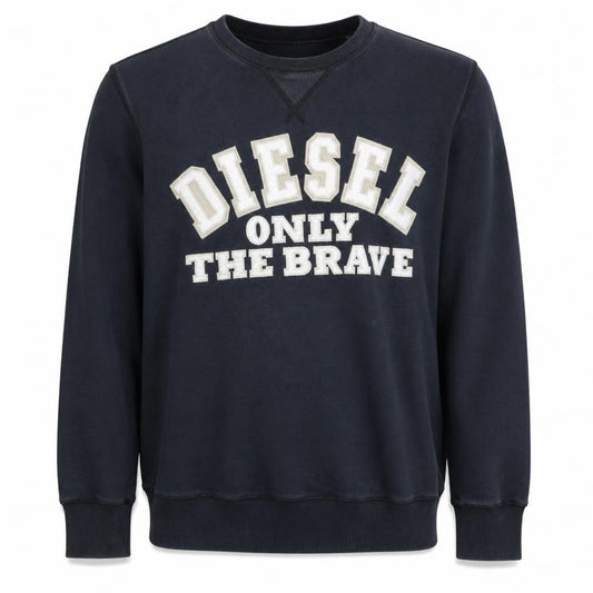 Front view of Diesel men’s black embroidered logo crew neck sweatshirt l