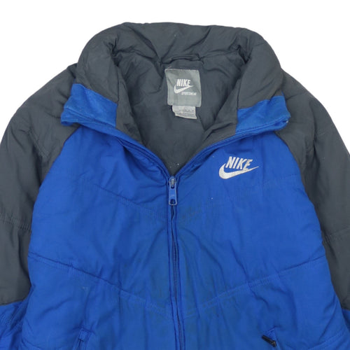 Nike Boys Blue Puffer Jacket 10-12 Years Full Zip Winter Coat