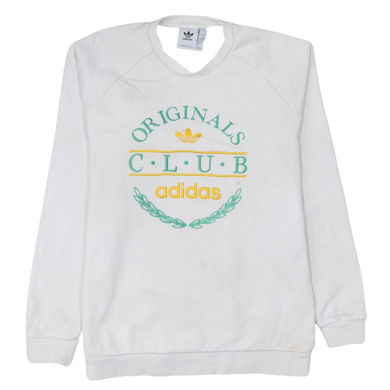 adidas Men's White Originals Club Embroidered Pullover Sweatshirt L