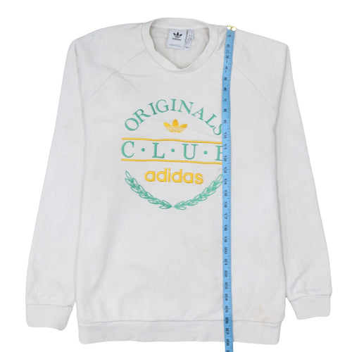 adidas Men's White Originals Club Embroidered Pullover Sweatshirt L